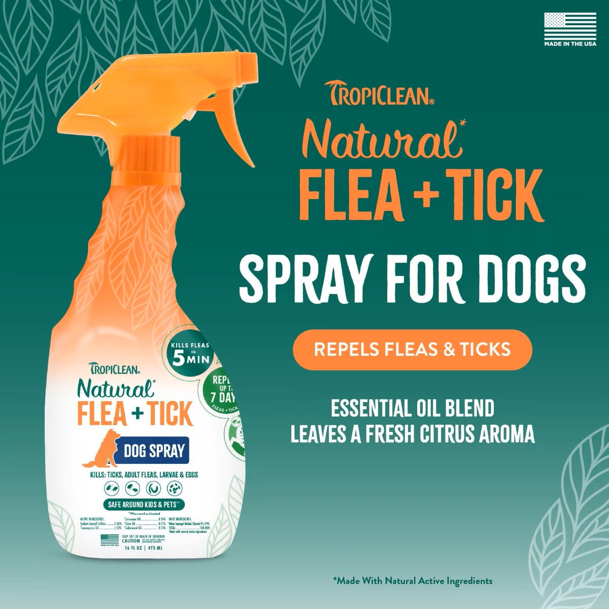 TropiClean Natural* Flea + Tick Dog Spray, 16 fl. oz.