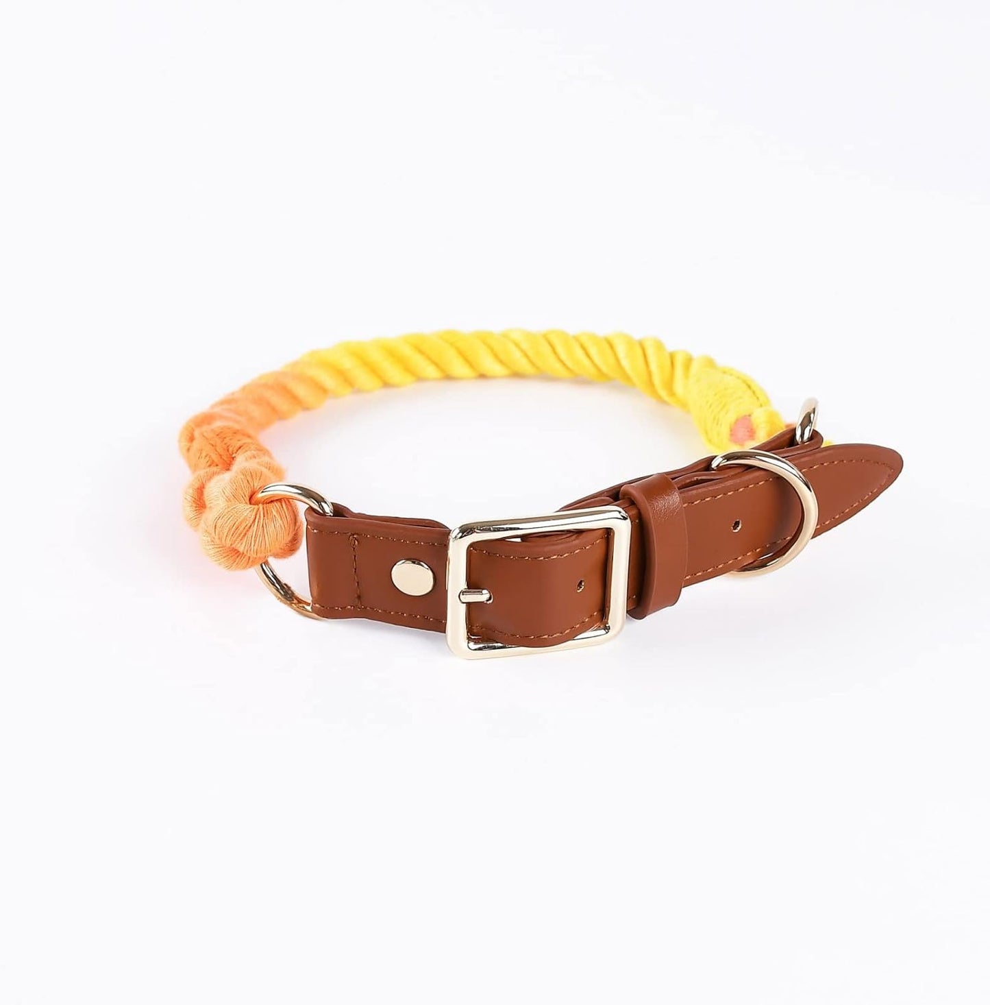 Leather Braided Dog Collar and Cotton Leash Set