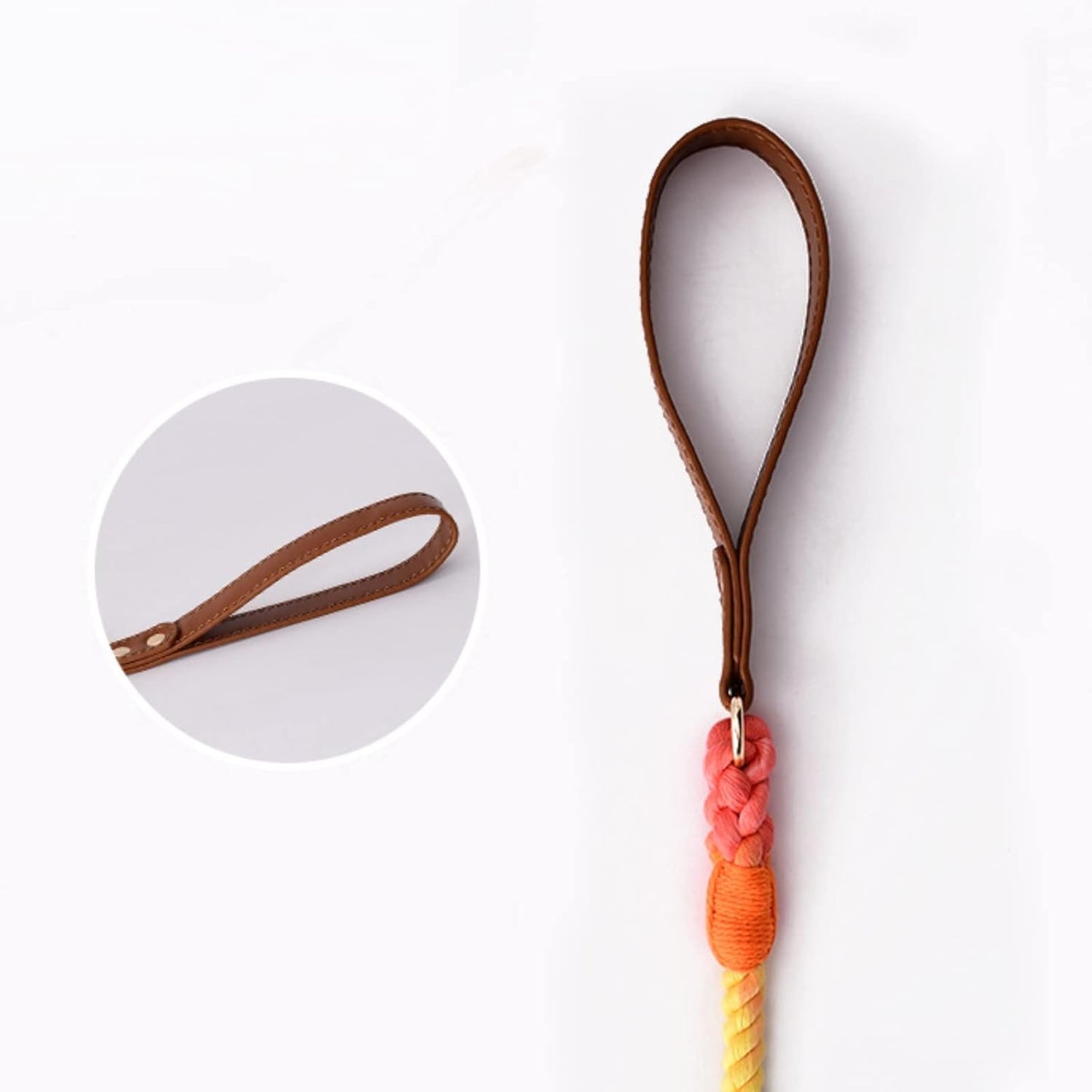 Leather Braided Dog Collar and Cotton Leash Set