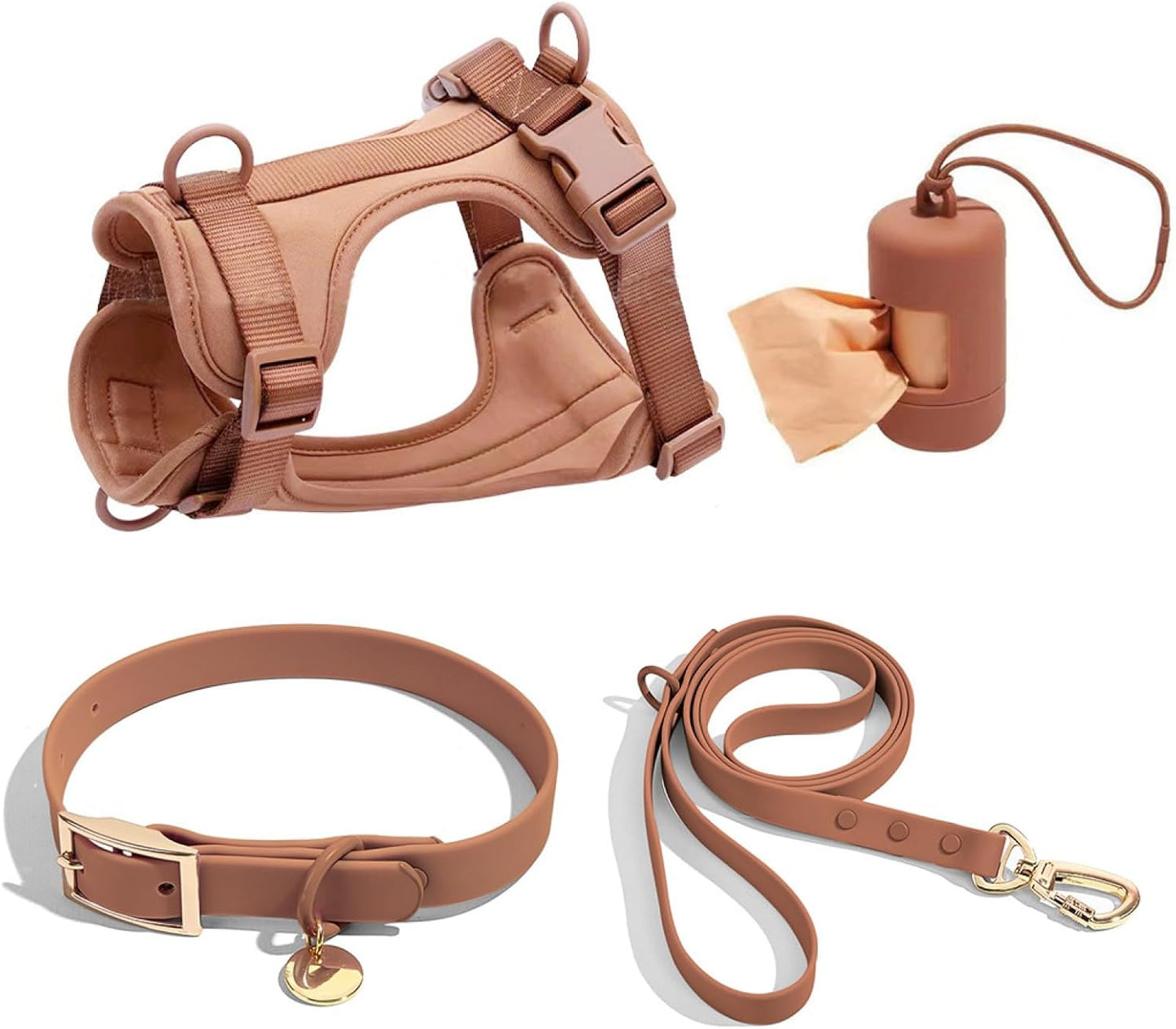 4 PCS Dog Walking Set | Harness, Collar, Leash, Poop Bag Holder
