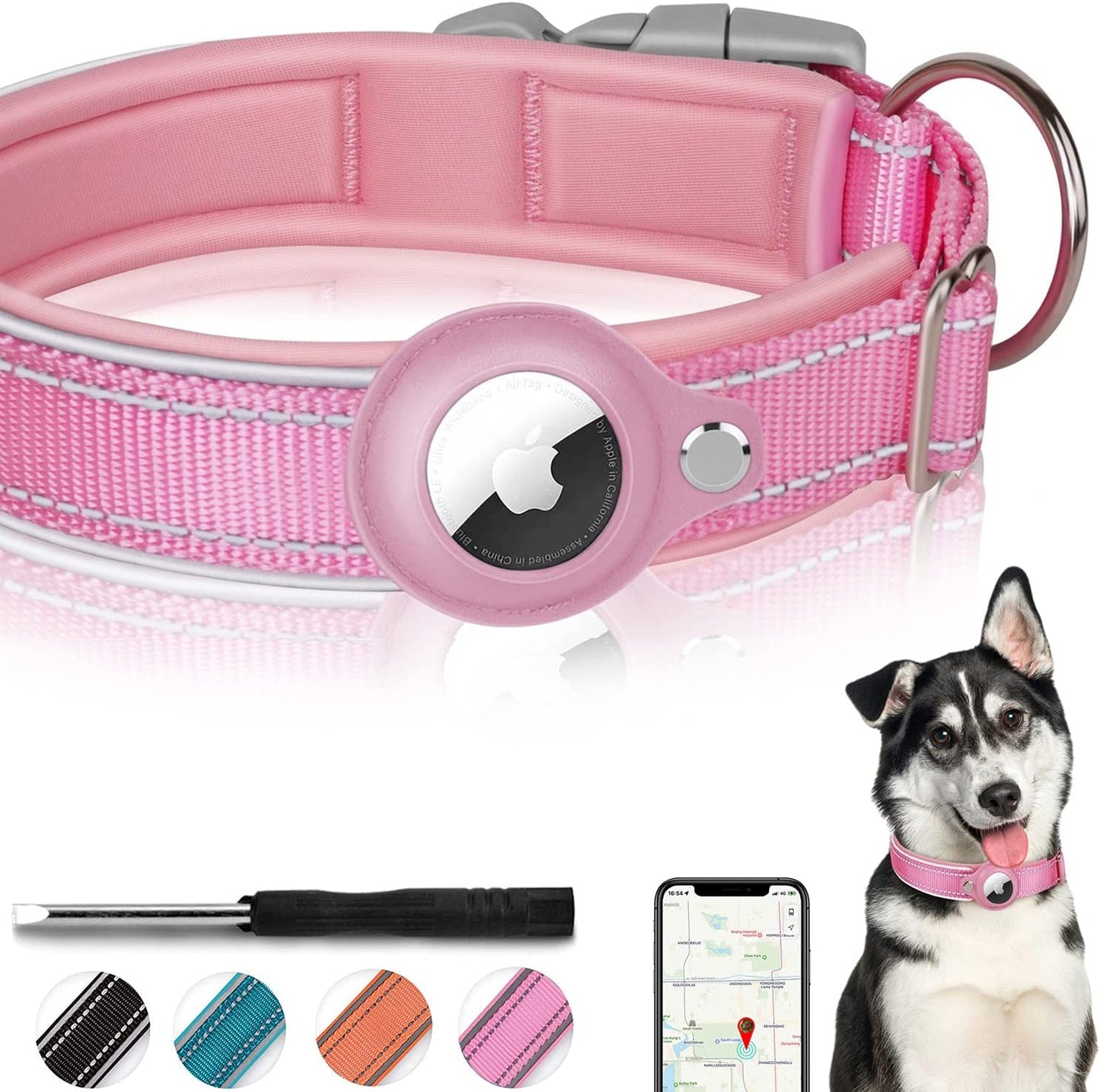 Reflective Padded AirTag Dog Collar