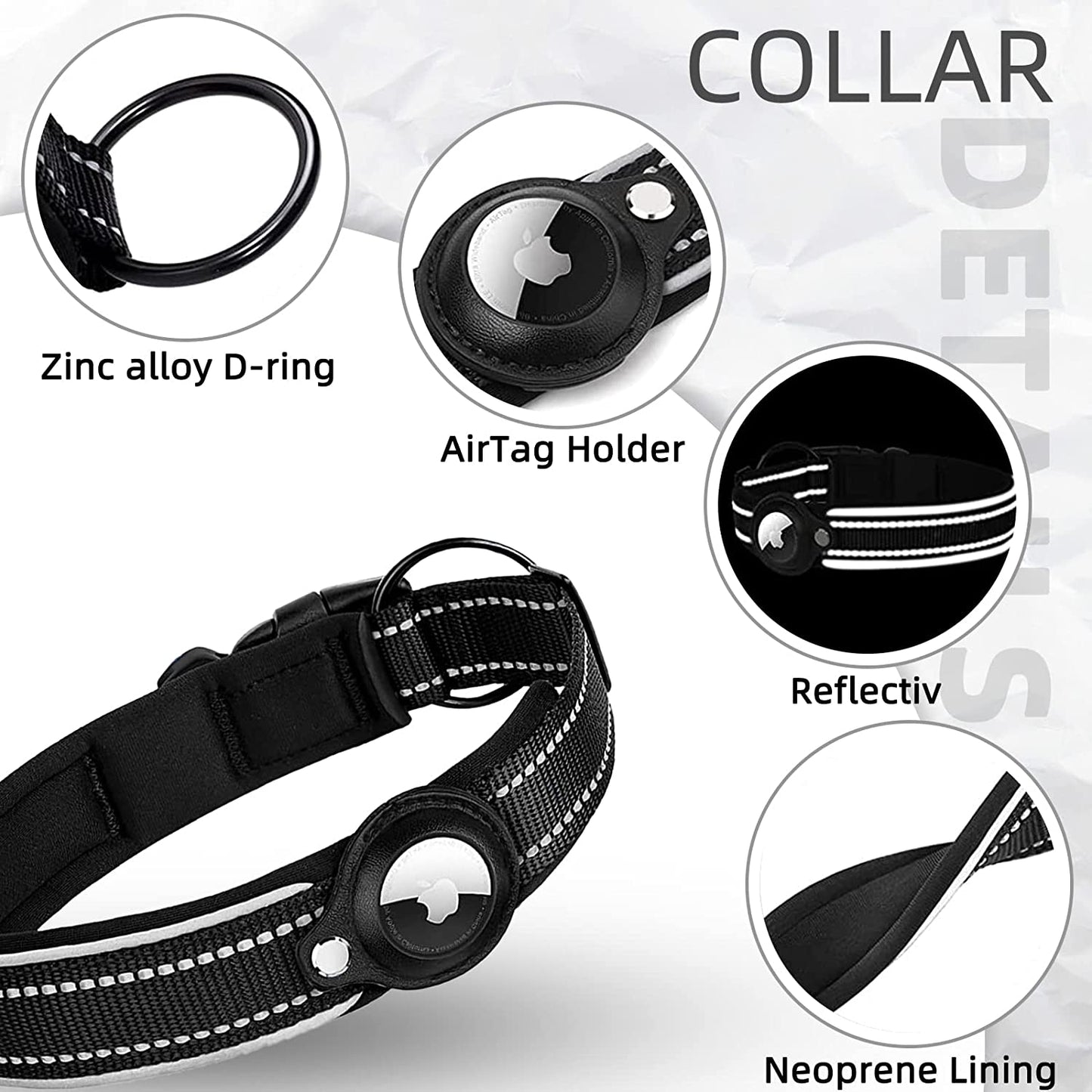 Reflective Padded AirTag Dog Collar