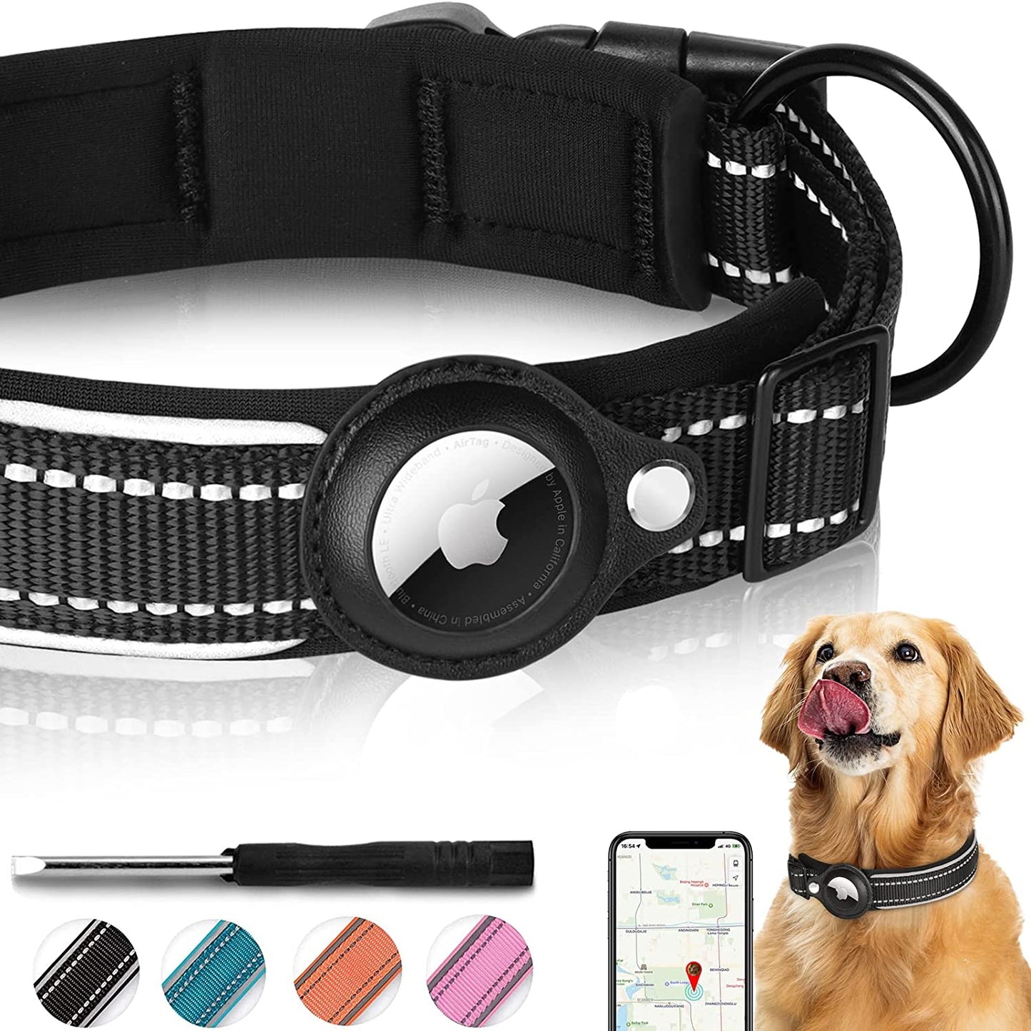 Reflective Padded AirTag Dog Collar