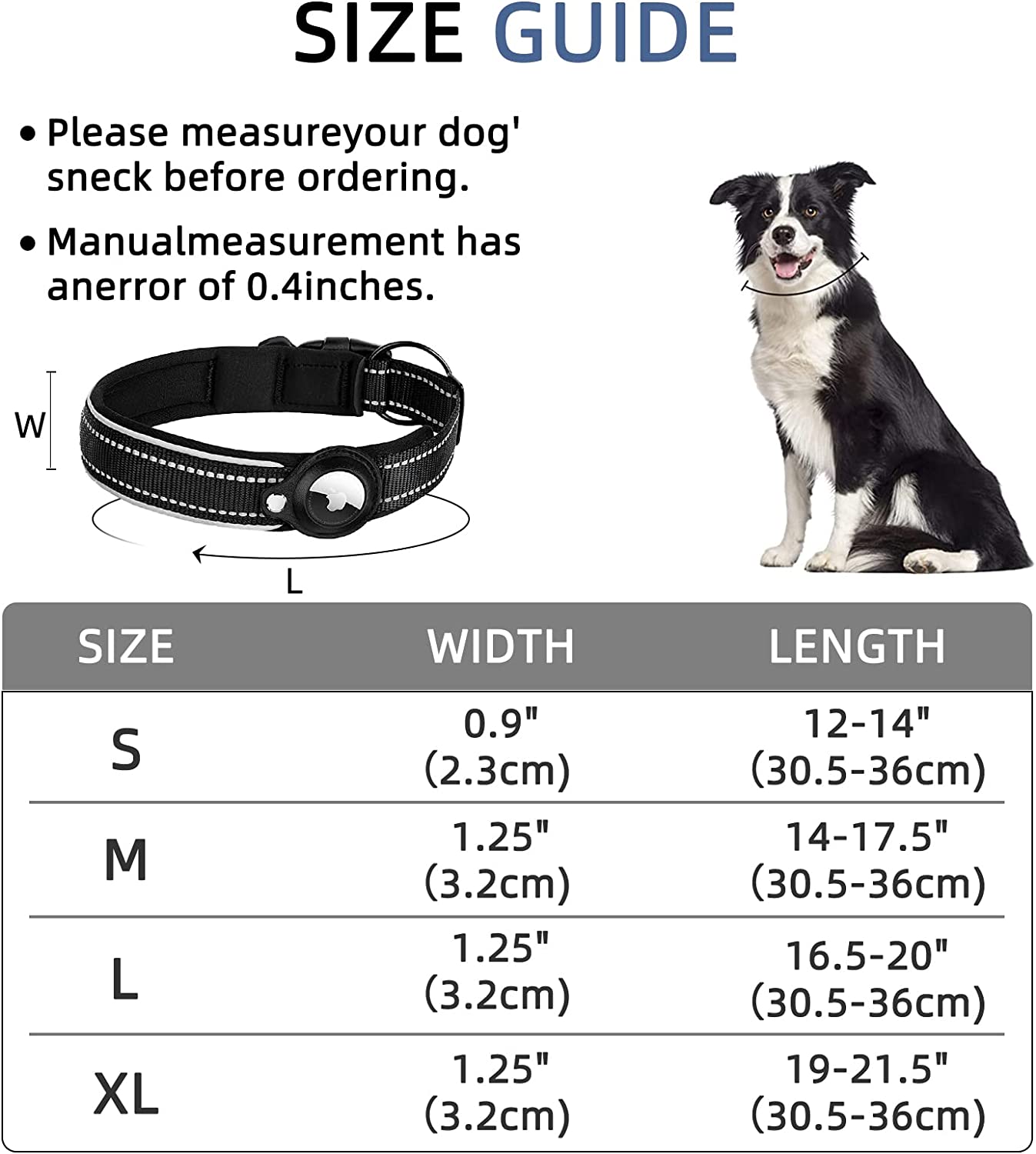 Reflective Padded AirTag Dog Collar