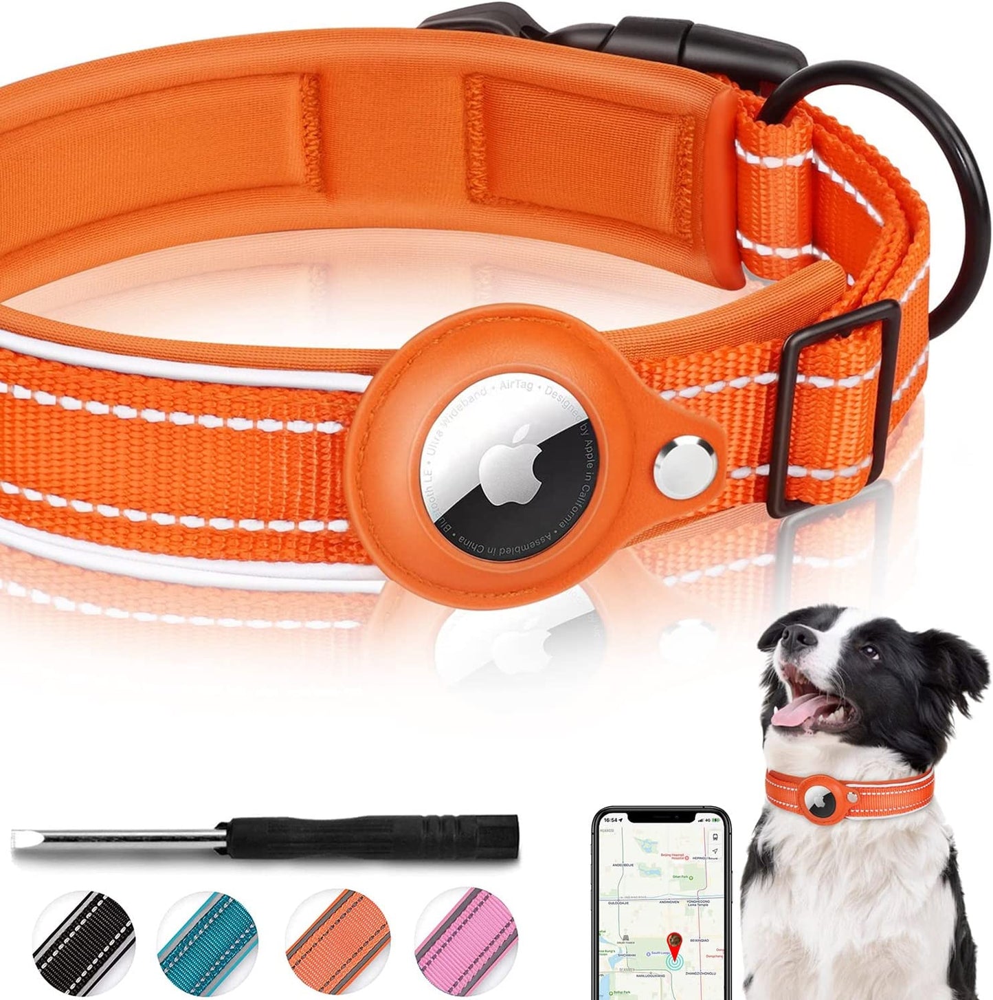 Reflective Padded AirTag Dog Collar