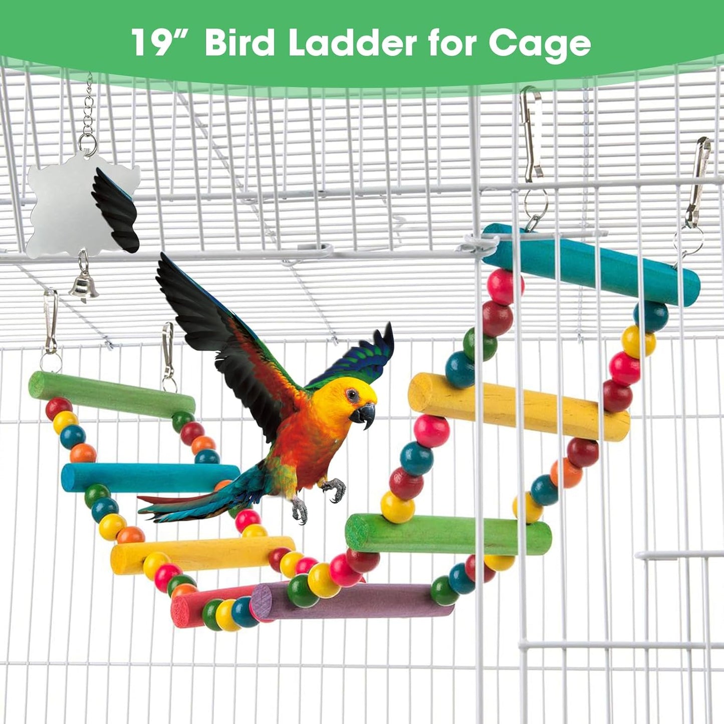 10Pcs Bird Toys Set - Bell Rattan Ball Cotton Rope Stair Hanging Cage Chew Toy for Parrots, Parakeets, Macaws, Cockatiels