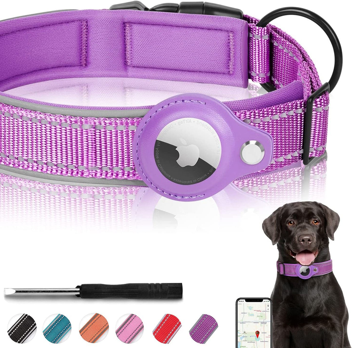 Reflective Padded AirTag Dog Collar