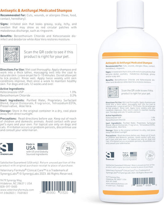 Veterinary Formula Clinical Care Antiseptic and Antifungal Medicated Shampoo for Dogs and Cats, 16 fl oz