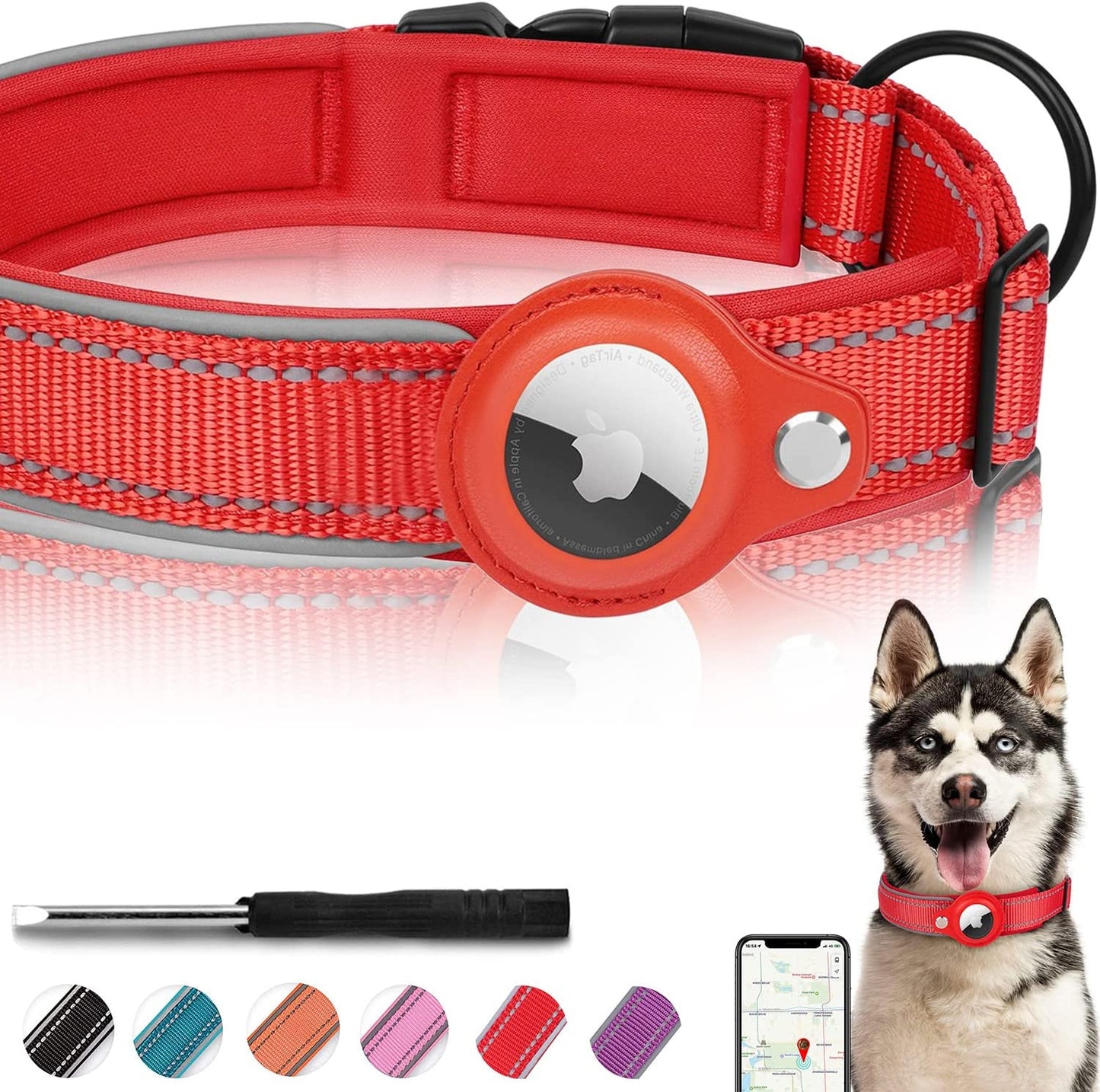 Reflective Padded AirTag Dog Collar