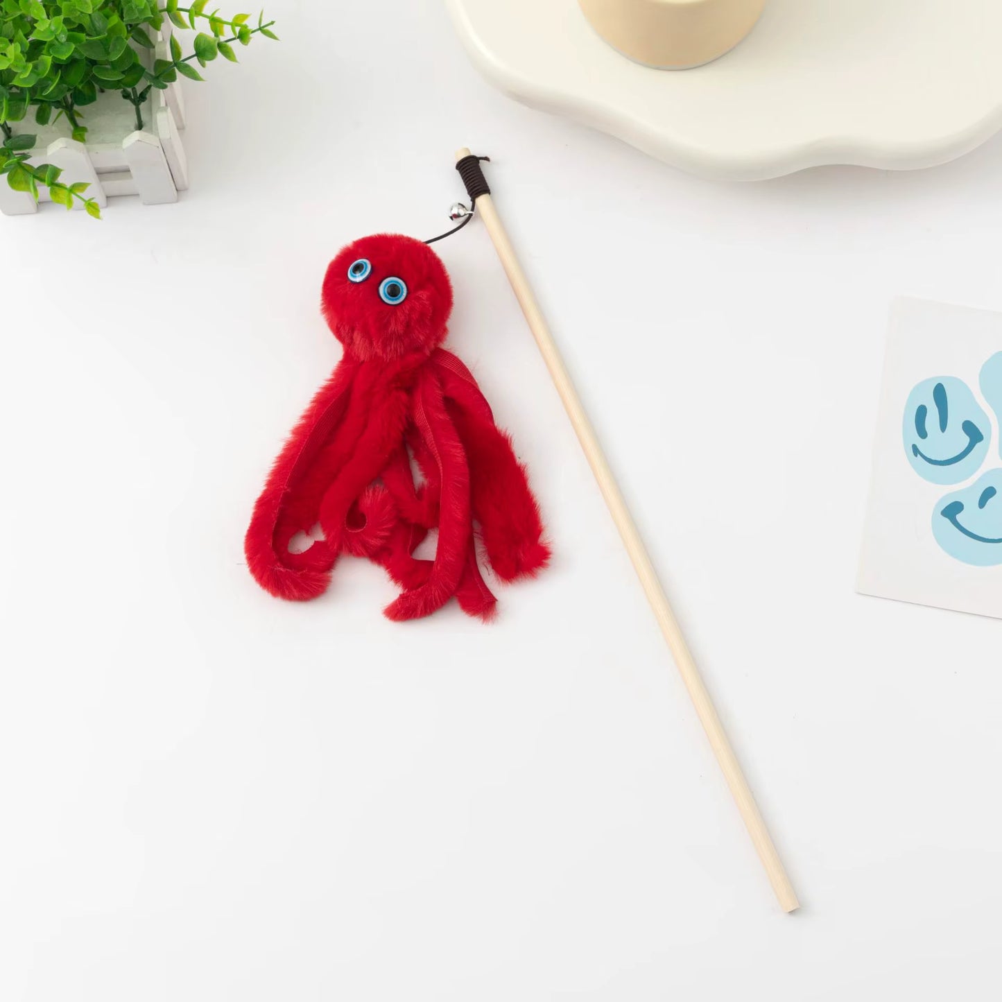 Octopus Plush Teaser Wooden Wand