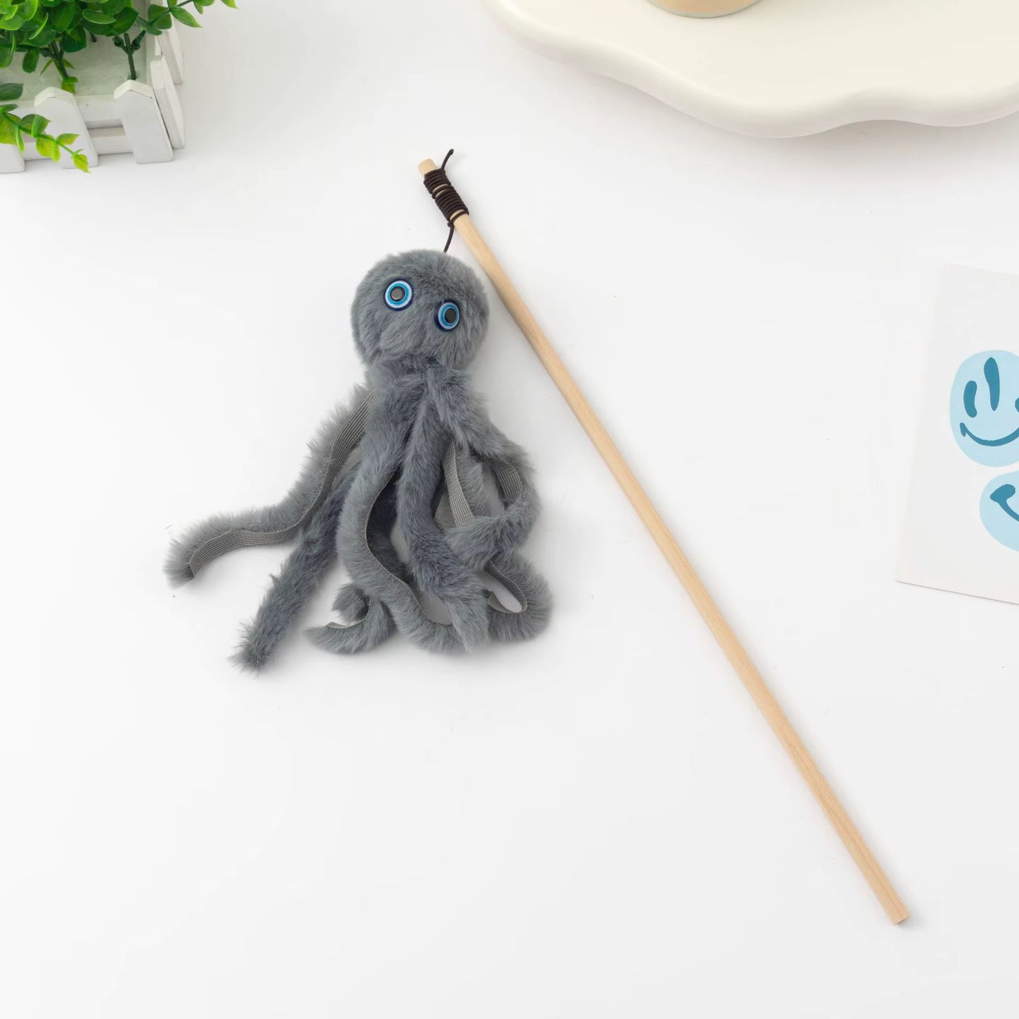 Octopus Plush Teaser Wooden Wand