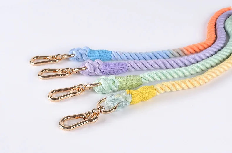 Leather Braided Dog Collar and Cotton Leash Set