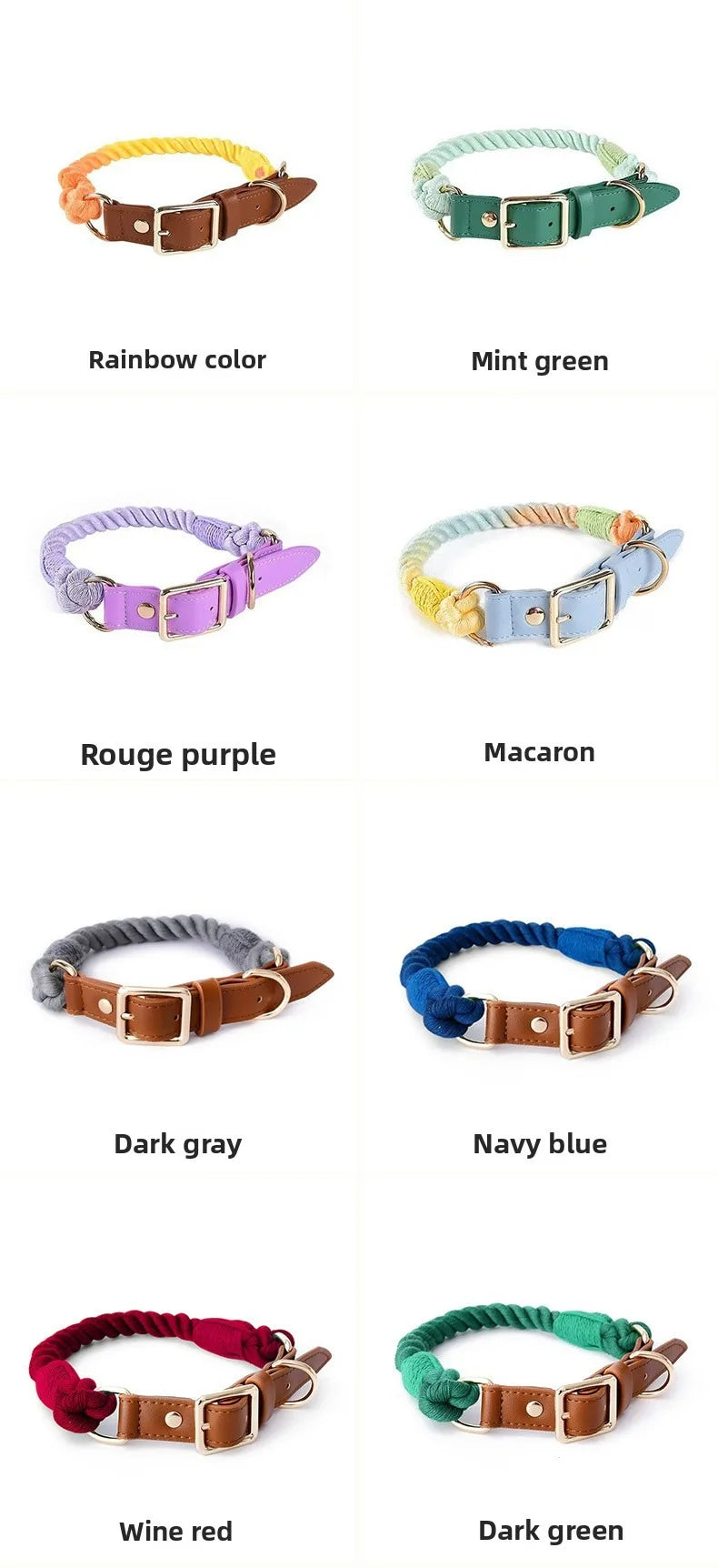 Leather Braided Dog Collar and Cotton Leash Set