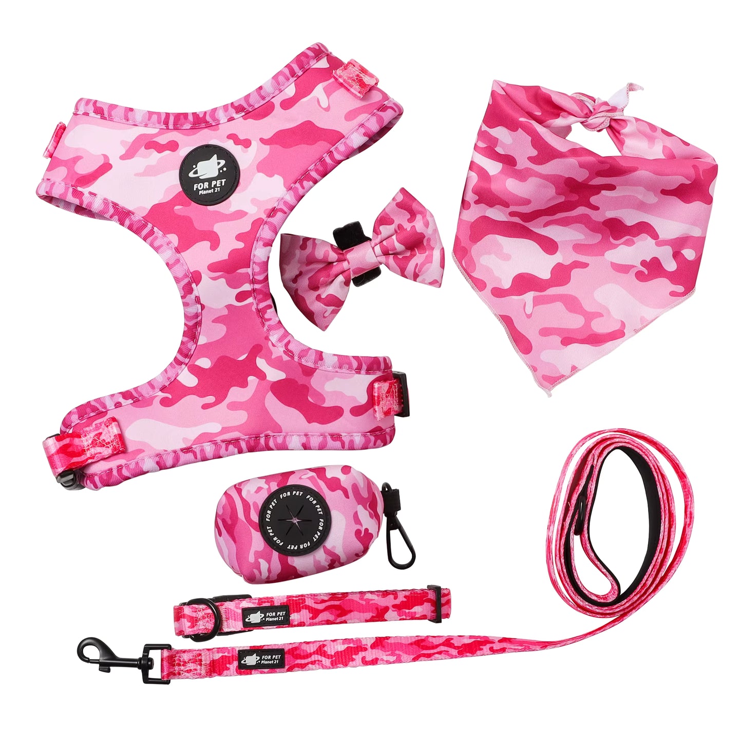 Floral Pattern Matching 5-piece bundle - Harness Leash Collar Bandana Poop Bag