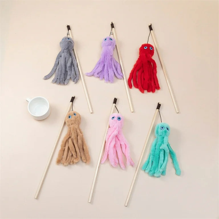 Octopus Plush Teaser Wooden Wand