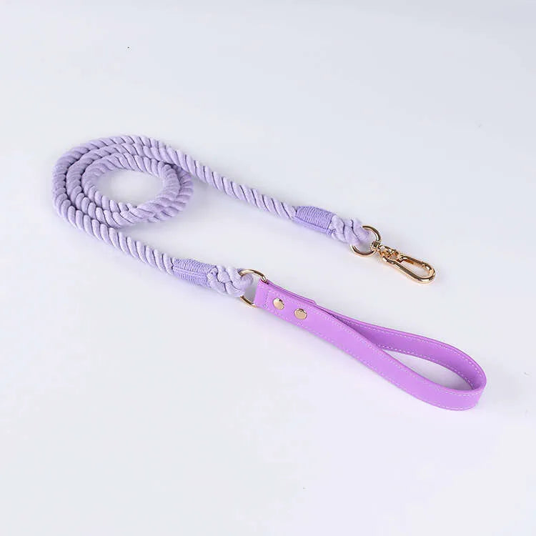 Leather Braided Dog Collar and Cotton Leash Set