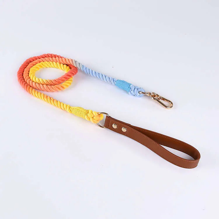 Leather Braided Dog Collar and Cotton Leash Set