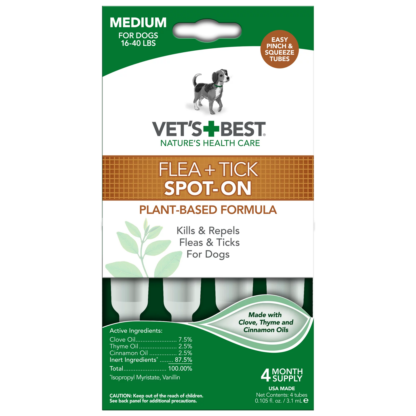 Vet's Best Flea and Tick Spot-on Drops Topical Treatment for Dogs, USA Made