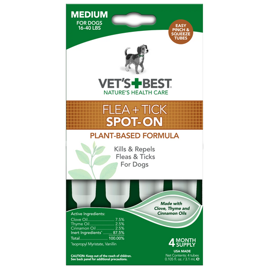 Vet's Best Flea and Tick Spot-on Drops Topical Treatment for Dogs, USA Made