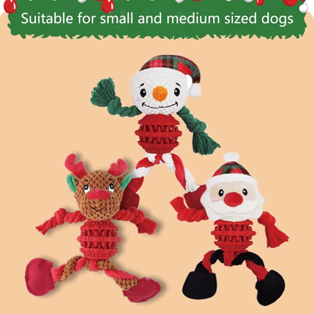 Squeaky Plush Dog Toys + Interactive SNOW MAN + Dog Rope Toys Multi-Function