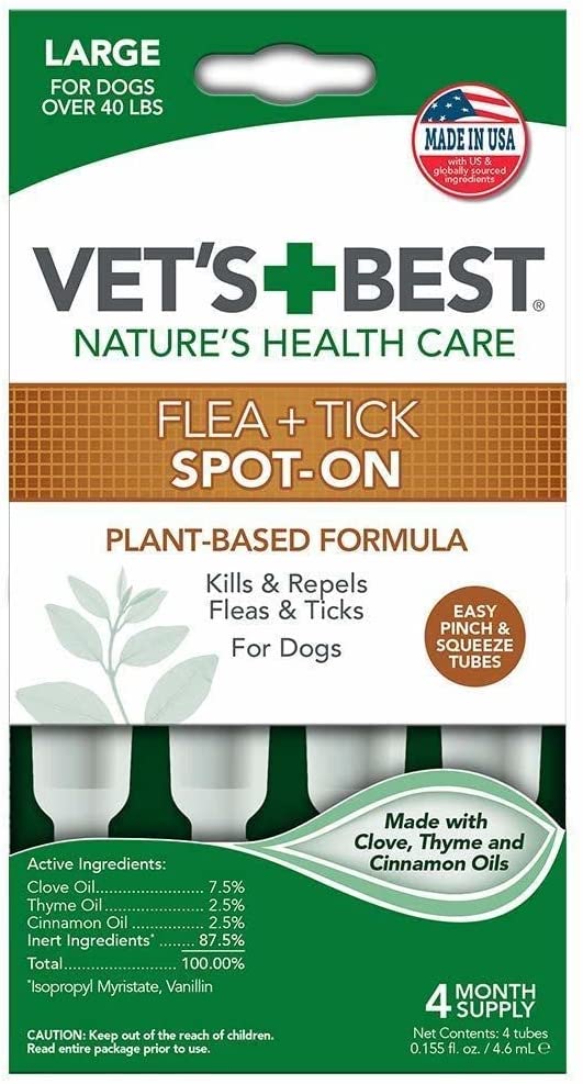 Vet's Best Flea and Tick Spot-on Drops Topical Treatment for Dogs, USA Made