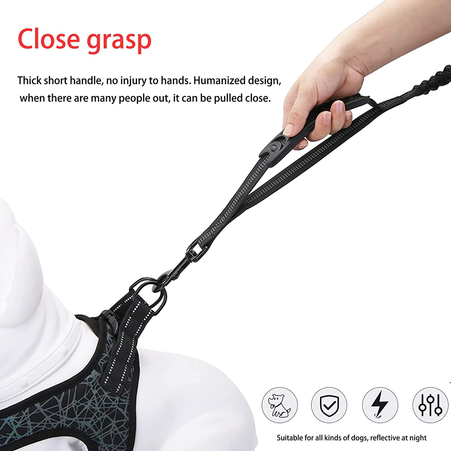 Heavy Duty Reflective Bungee Leash with Padded Handle