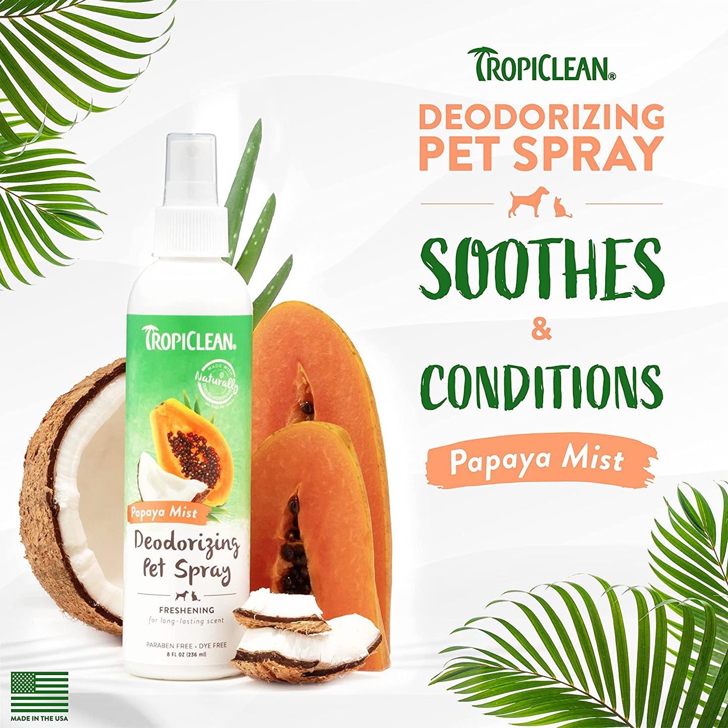 Tropiclean Papaya Mist Deodorizing Cologne Spray For Dogs and Cats, 8 oz.