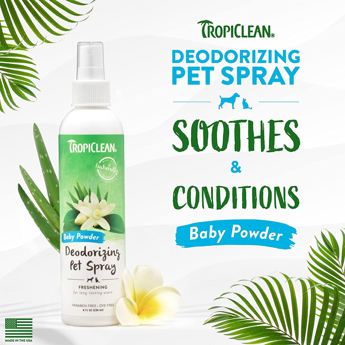 Tropiclean Baby Powder Deodorizing Cologne Spray For Pets 8 oz