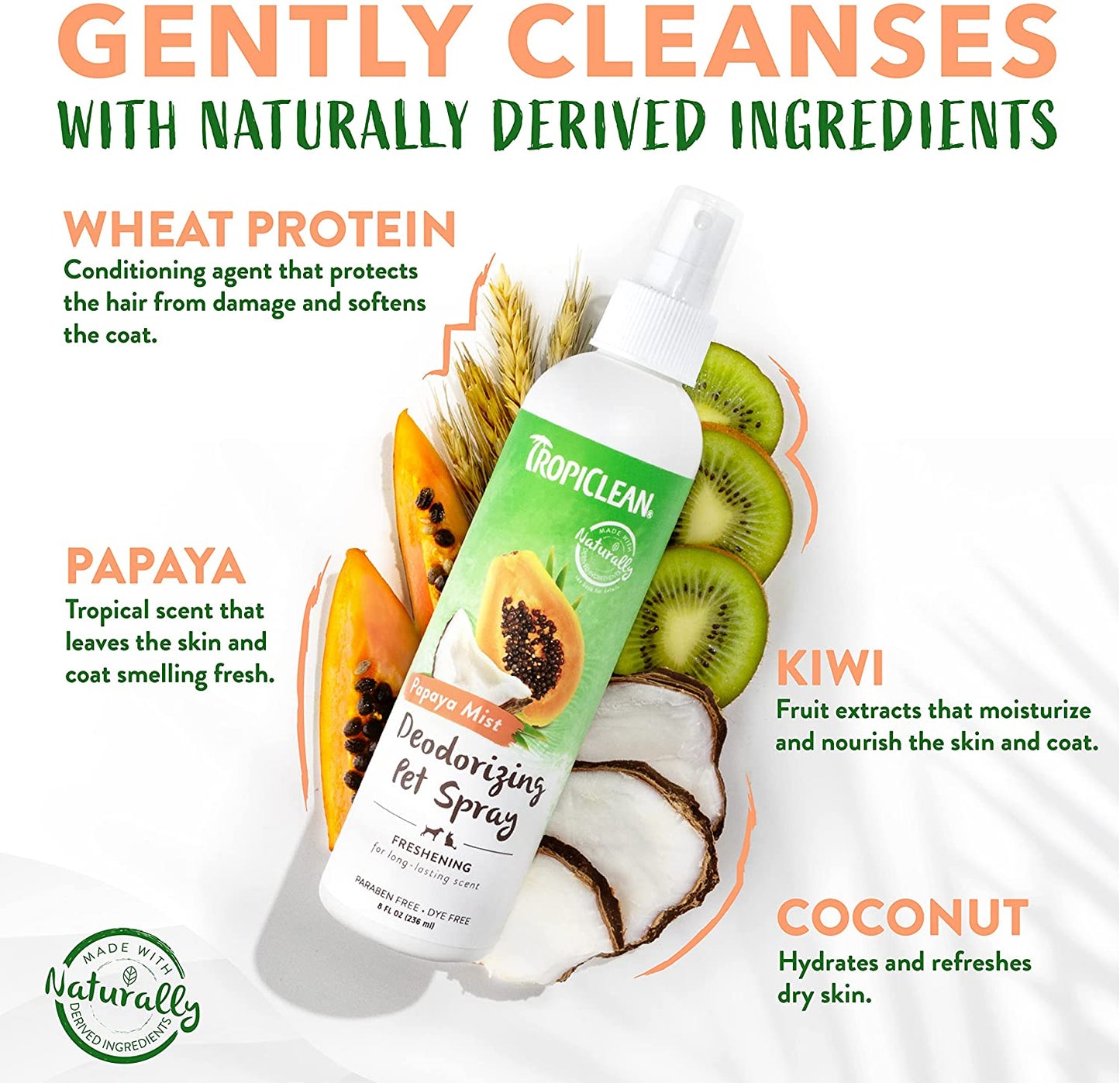 Tropiclean Papaya Mist Deodorizing Cologne Spray For Dogs and Cats, 8 oz.