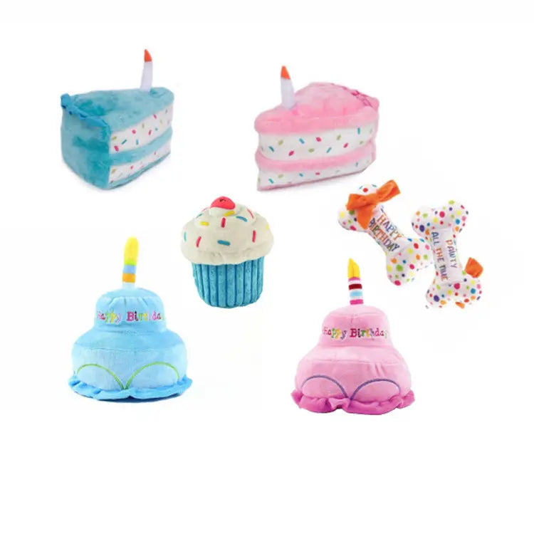 Cute Birthday Themed Squeaky Dog Plush Toy