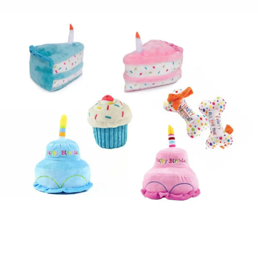 Cute Birthday Themed Squeaky Dog Plush Toy