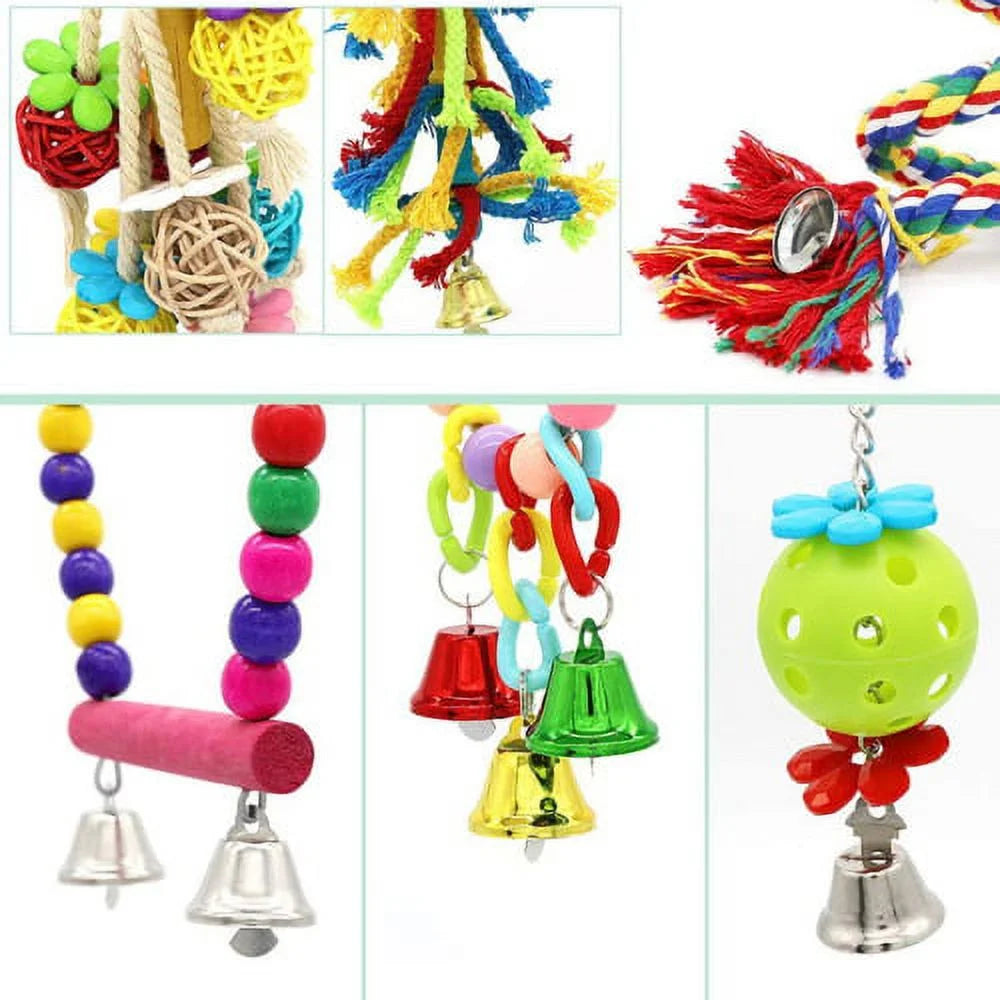 6Pcs Bird Swing Chewing Toys- Toys Suitable for Small Parakeets, Cockatiels, Conures, Finches, Budgie, Macaws, Parrots