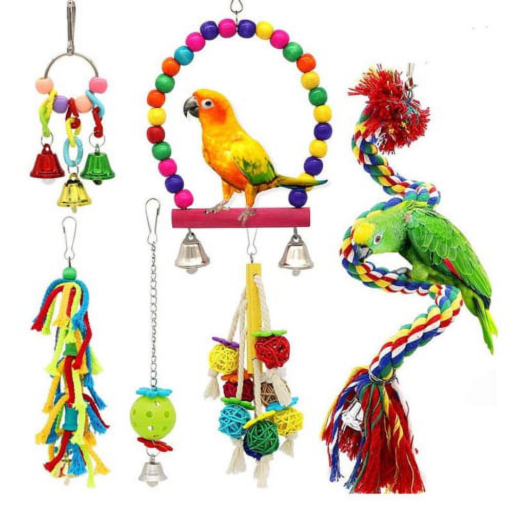 6Pcs Bird Swing Chewing Toys- Toys Suitable for Small Parakeets, Cockatiels, Conures, Finches, Budgie, Macaws, Parrots