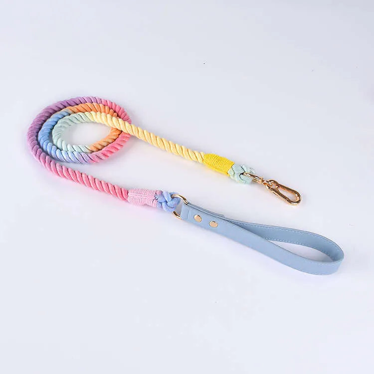 Leather Braided Dog Collar and Cotton Leash Set