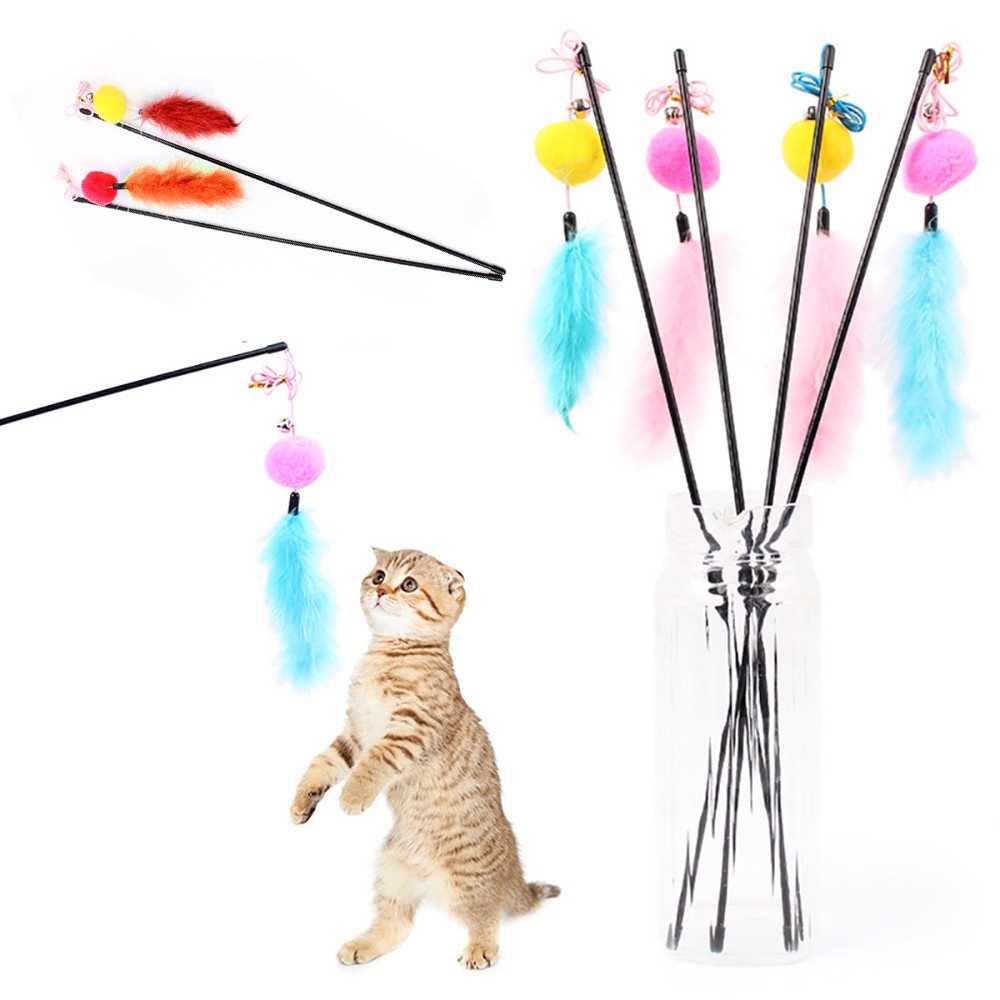 Cat Teaser Interactive Toy Rod With Bell And Feather