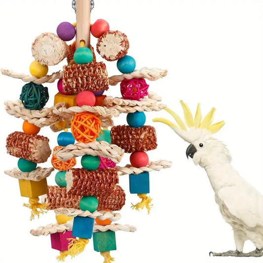 Small to Medium Natural Corn Cob Chew Toys for Parrots - Durable Synthetic Fiber