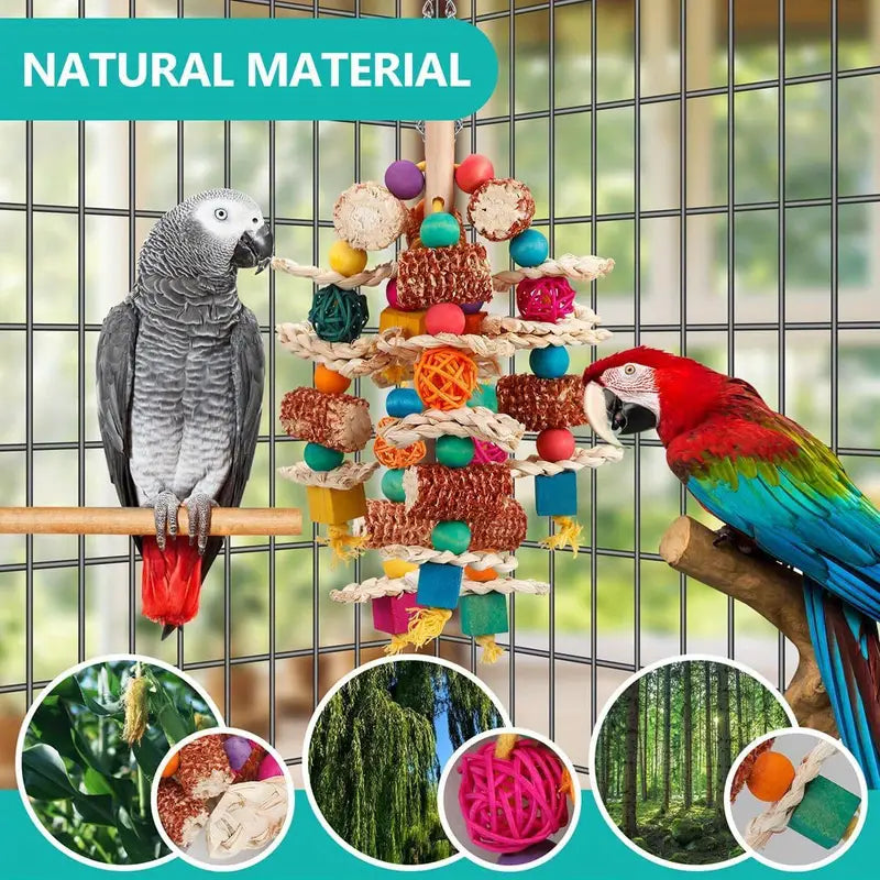 Small to Medium Natural Corn Cob Chew Toys for Parrots - Durable Synthetic Fiber