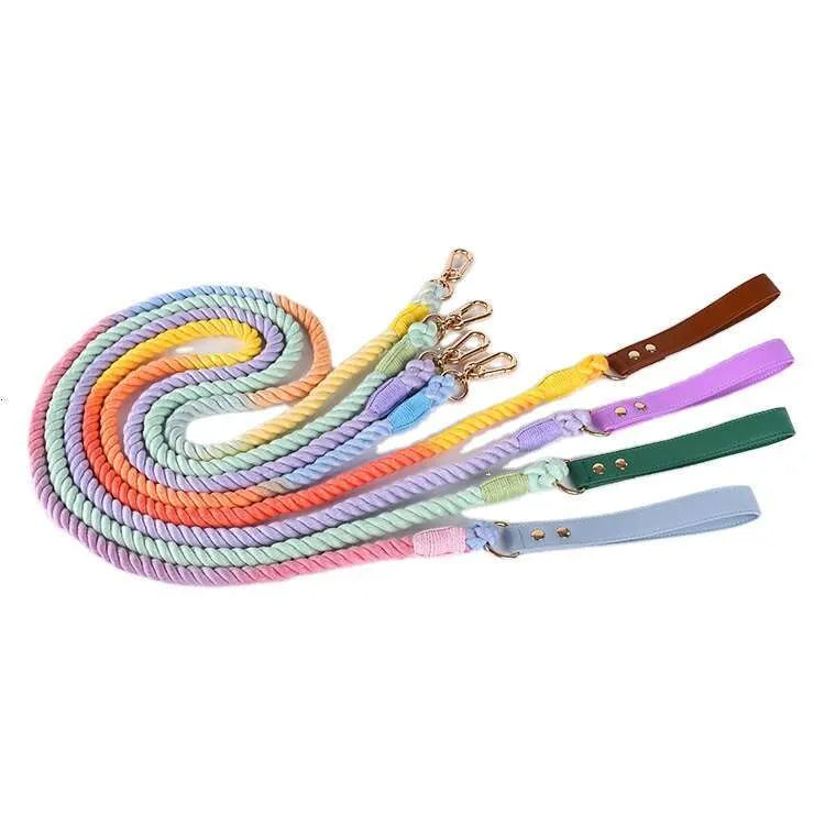 Leather Braided Dog Collar and Cotton Leash Set