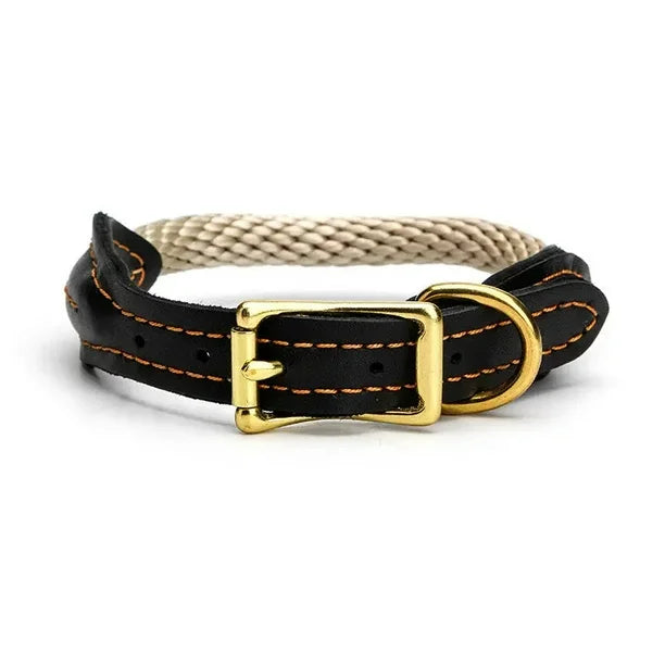 Hemp Rope Dog Collar Copper  Leather