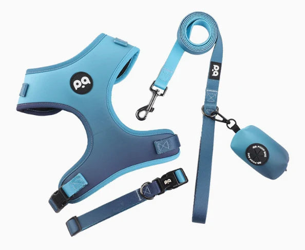 4-in-1 Adjustable Pet Harness Set – Soft Harness, Collar, Leash & Poop Bag Holder