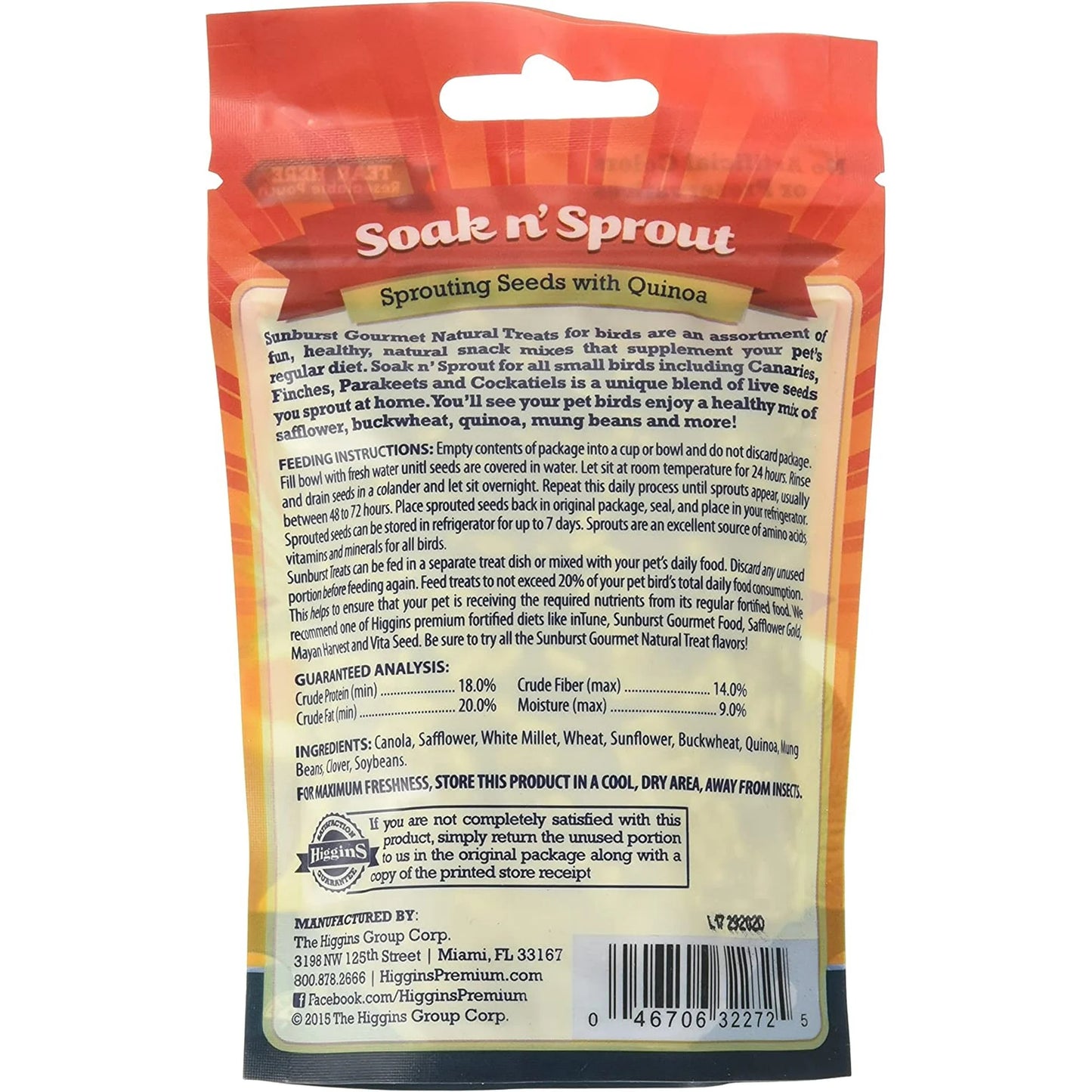 Higgins Sunburst Soak n' Sprout Small Bird Treat, 3 Oz