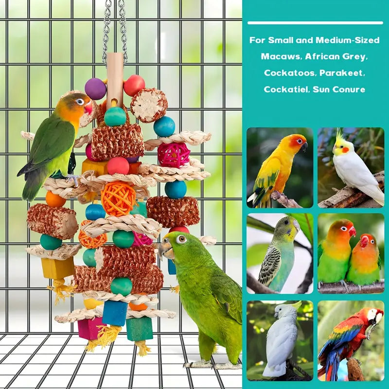 Small to Medium Natural Corn Cob Chew Toys for Parrots - Durable Synthetic Fiber