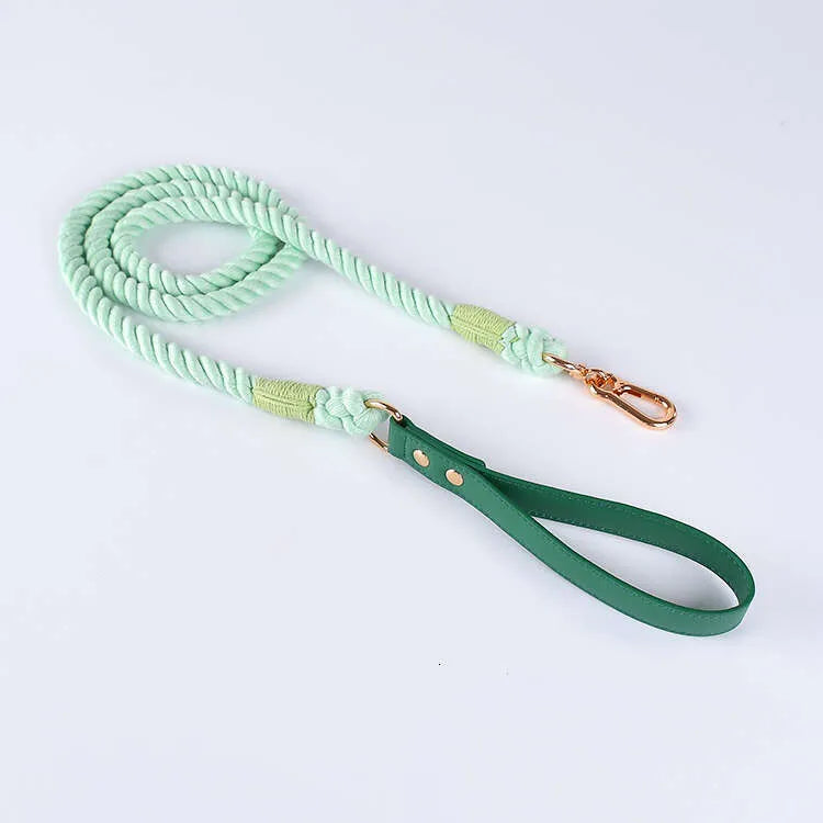 Leather Braided Dog Collar and Cotton Leash Set