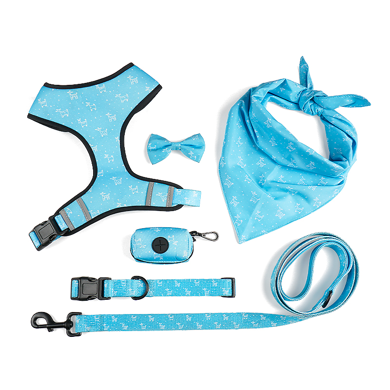 Floral Pattern  Matching 5-piece bundle - Harness Leash Collar Bandana Poop Bag