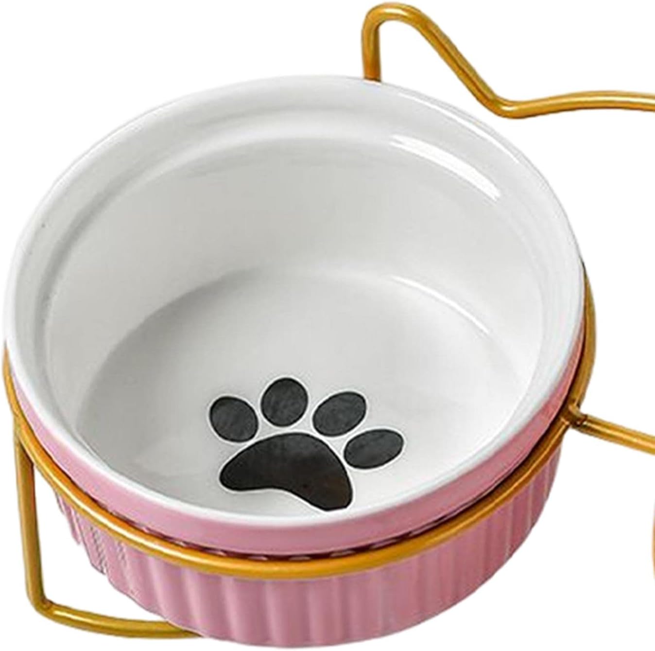 Elevated Metal Frame Ceramic Cat Double Bowls