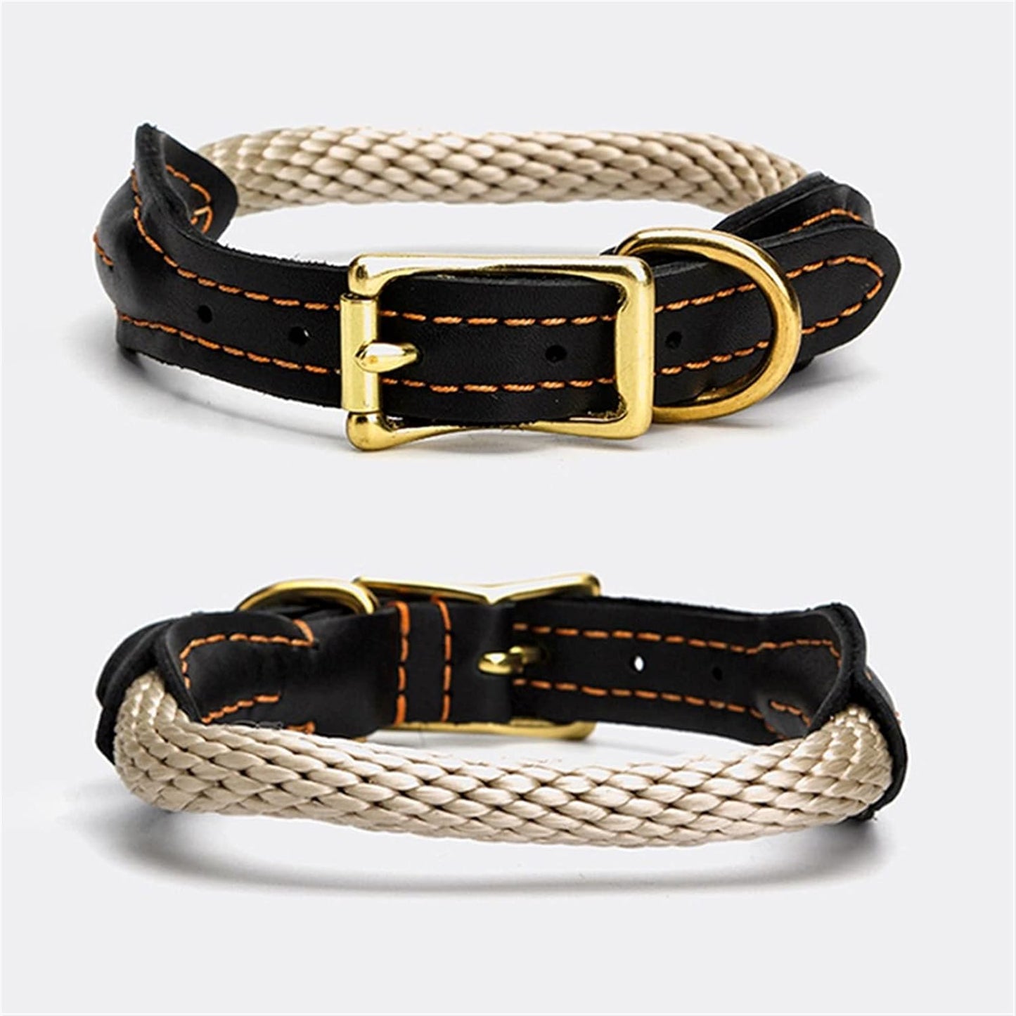 Hemp Rope Dog Collar Copper  Leather