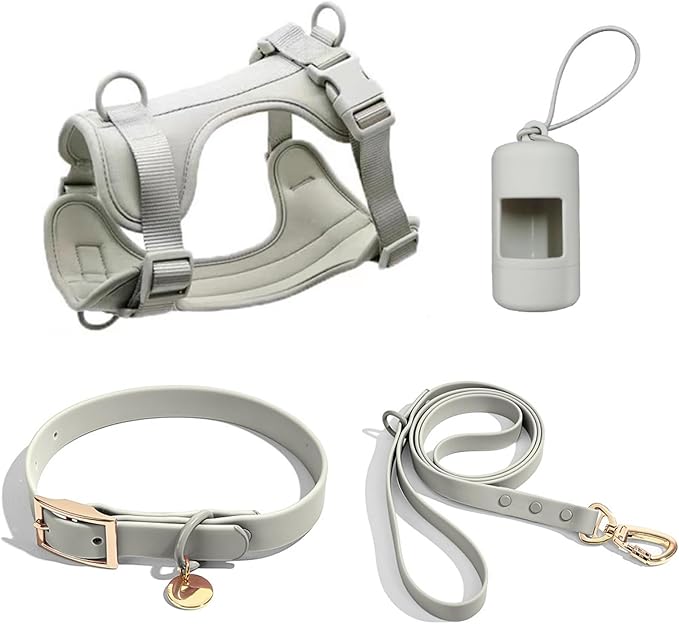 4 PCS Dog Walking Set | Harness, Collar, Leash, Poop Bag Holder