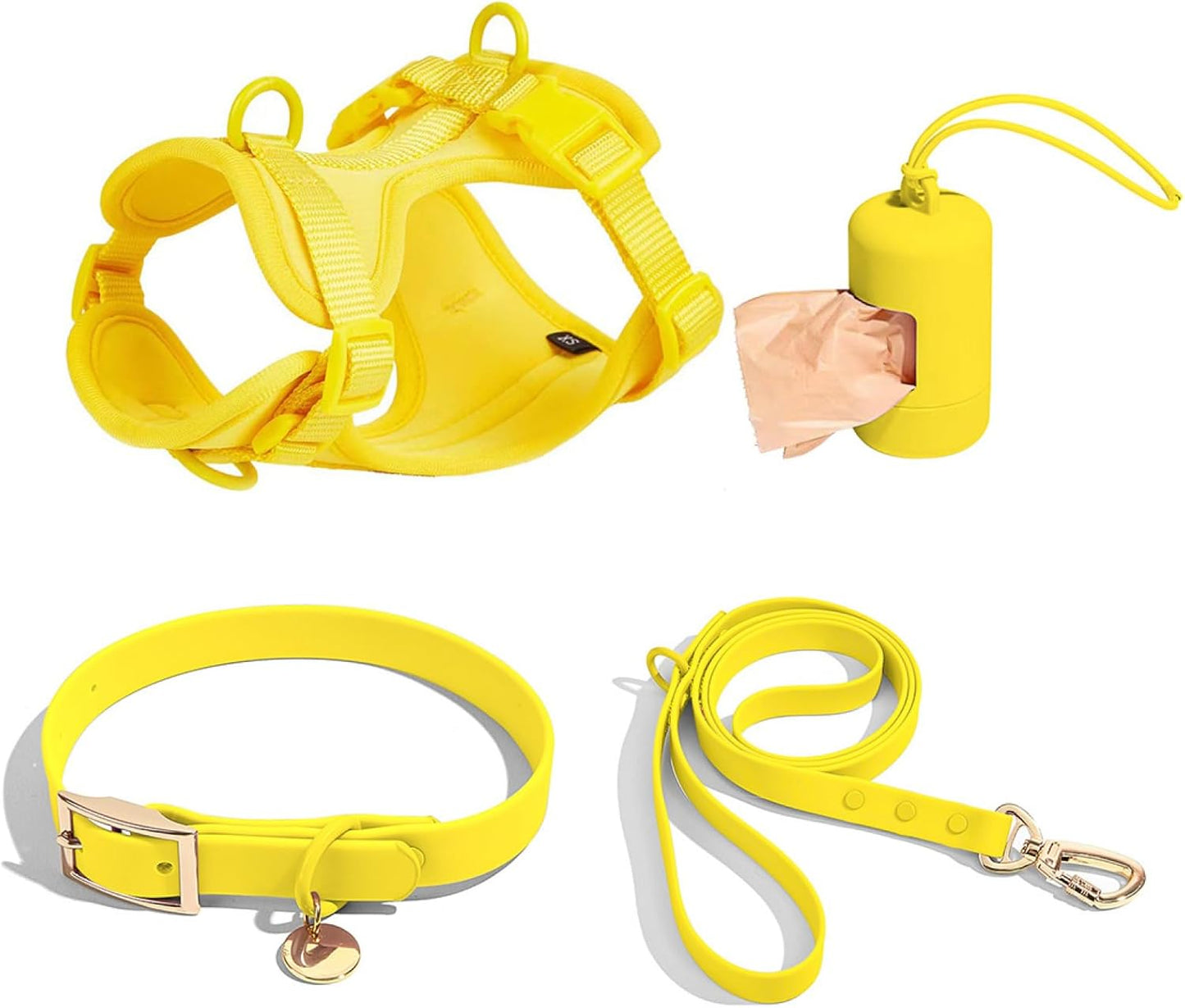 4 PCS Dog Walking Set | Harness, Collar, Leash, Poop Bag Holder