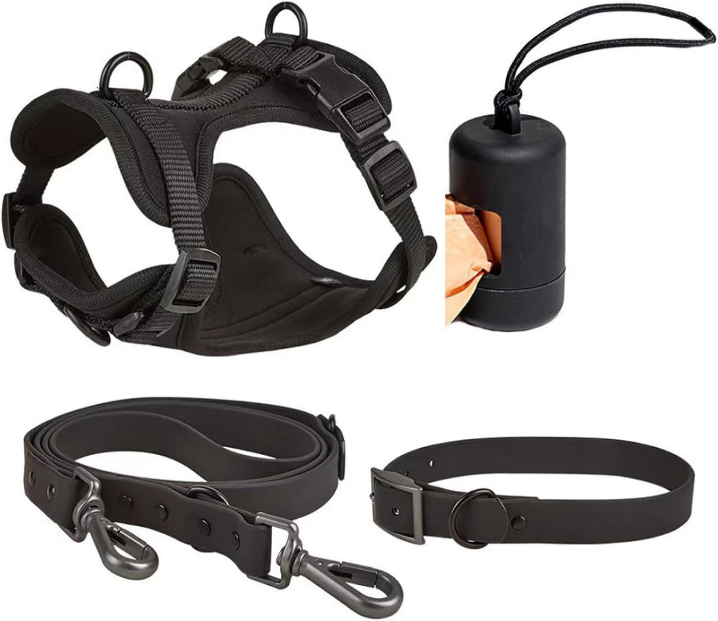4 PCS Dog Walking Set | Harness, Collar, Leash, Poop Bag Holder