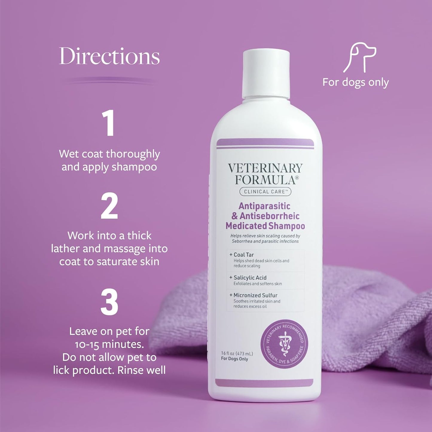 Veterinary Formula Clinical Care Antiparasitic and Antiseborrheic Shampoo for Dogs, 16 oz